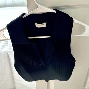 Babaton Aritzia black cropped v-neck, collar top. Ribbed material. NWOT